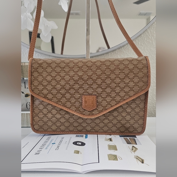 Celine Handbags - GUC Celine Brown Triomphe  Macadam Crossbody w/ COA
